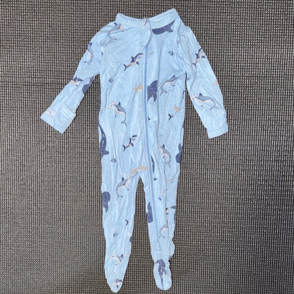 Kyte BABY Light Blue Shark Print Footed One-Piece